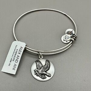 Alex And Ani Sacred Dove Charm Bangle Bracelet Womens Silver Tone Finish 7 Inch